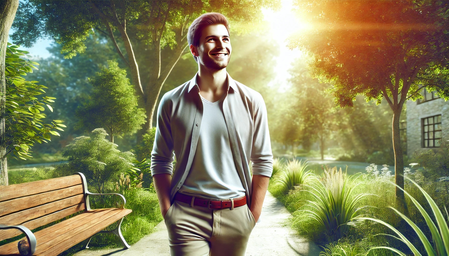 Persona che cammina con sicurezza in un parco, simbolo di autostima ritrovata